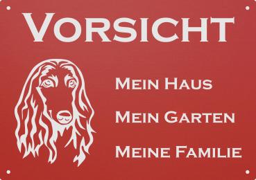 Aluminium Warnschild Afghanischer Windhund VORSICHT Mein Haus mein Garten meine Familie